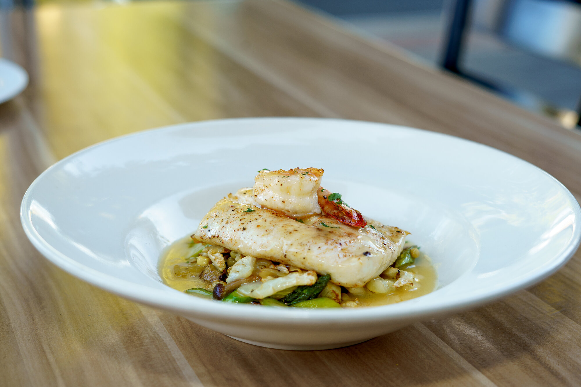 Seared fish with shrimp at Napkins Bar & Grill