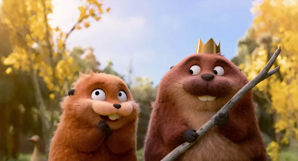 Two animated beaver characters from the film Hoppers