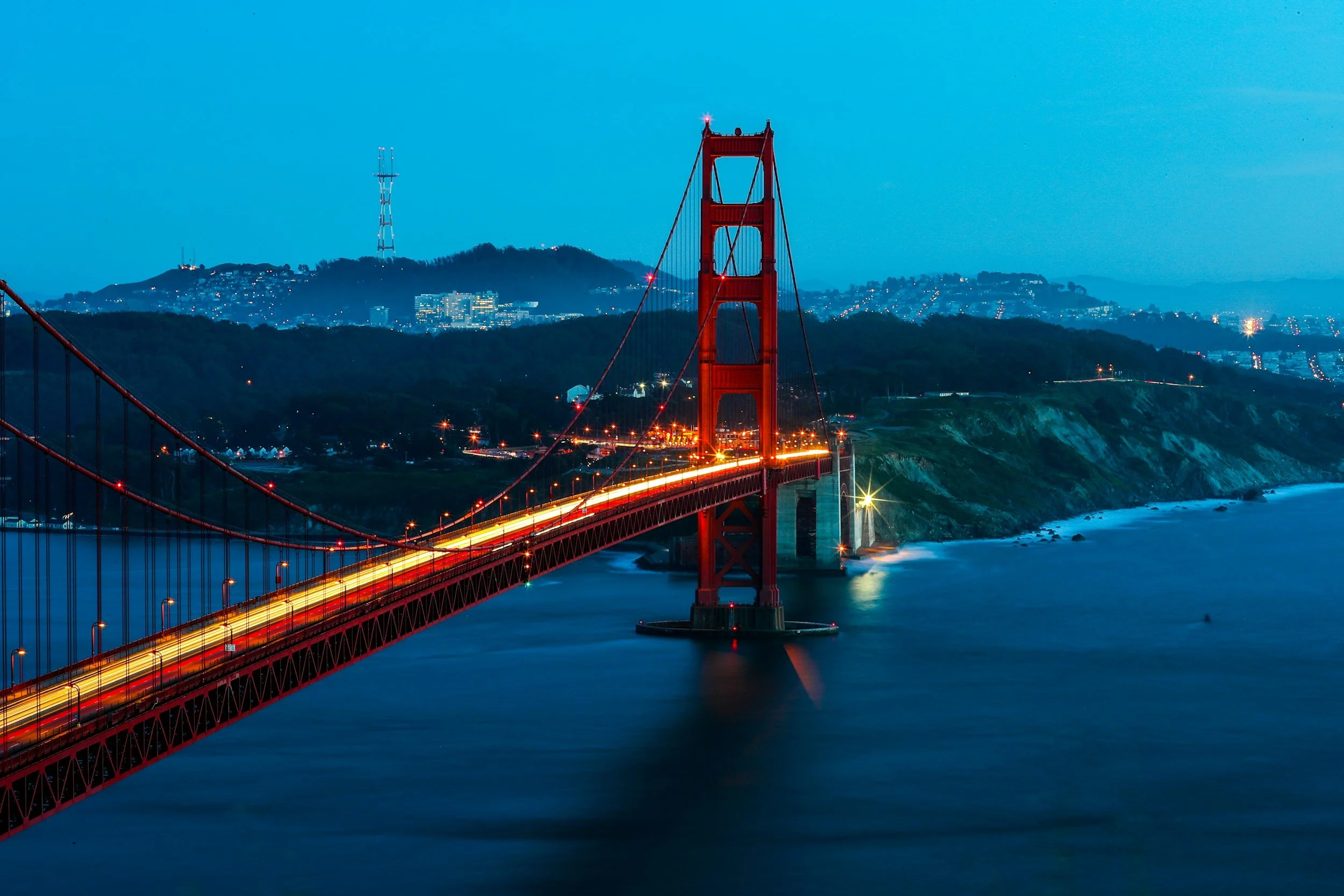 The Golden Gate Bridge at dusk