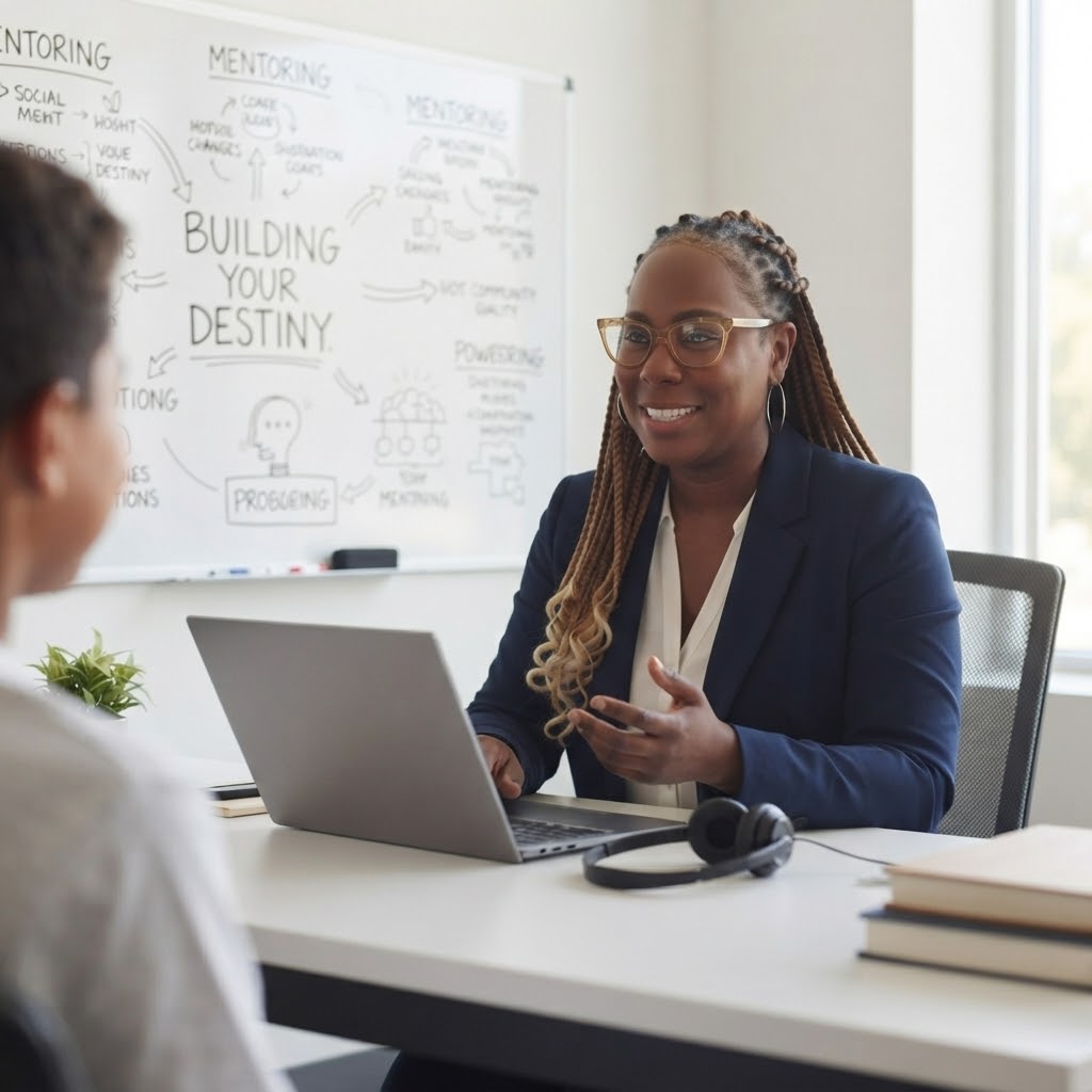 Mentor and student in a supportive coaching conversation