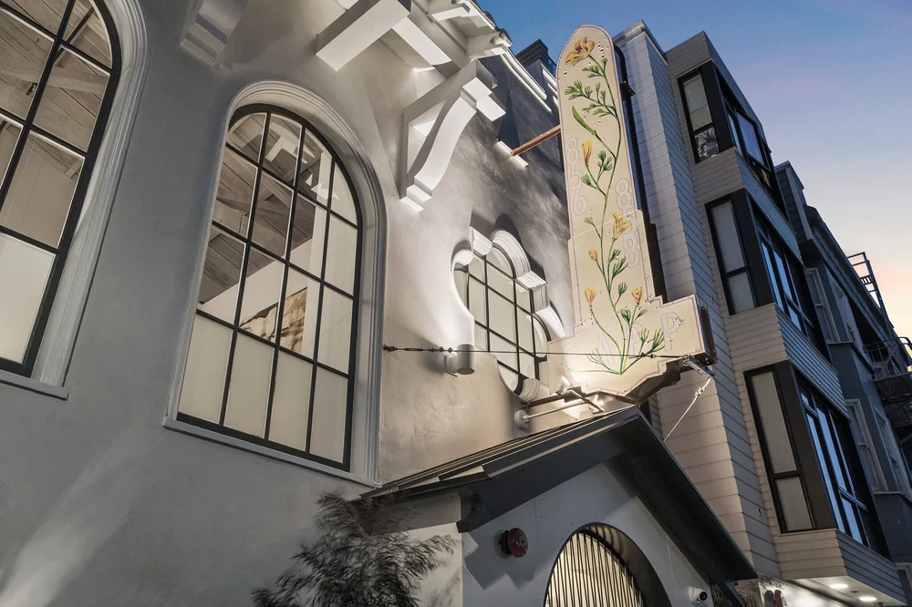 Restored church facade and residences at 856 Capp Street in San Francisco.
