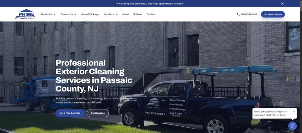 Homepage of the Prime Power Wash website