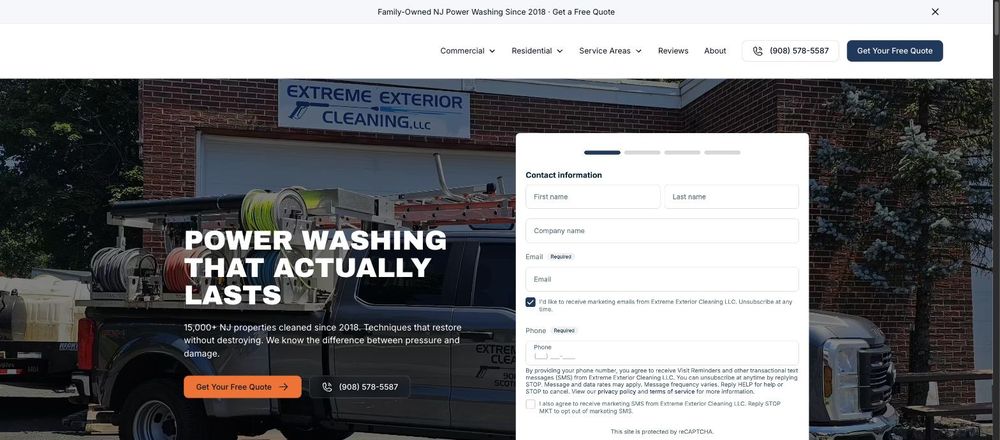 Homepage of the Extreme Exterior Cleaning website
