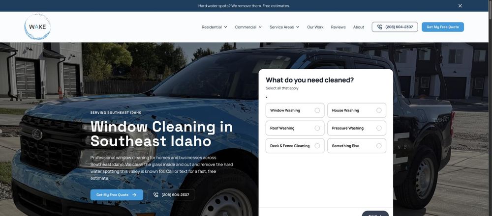 Homepage of the Wake Window Cleaning website
