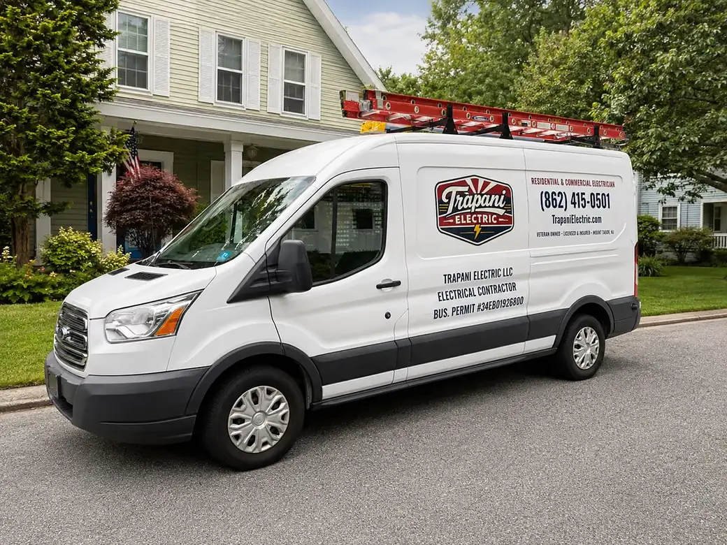 Trapani Electric's work van parked outside a home in Morris County, New Jersey