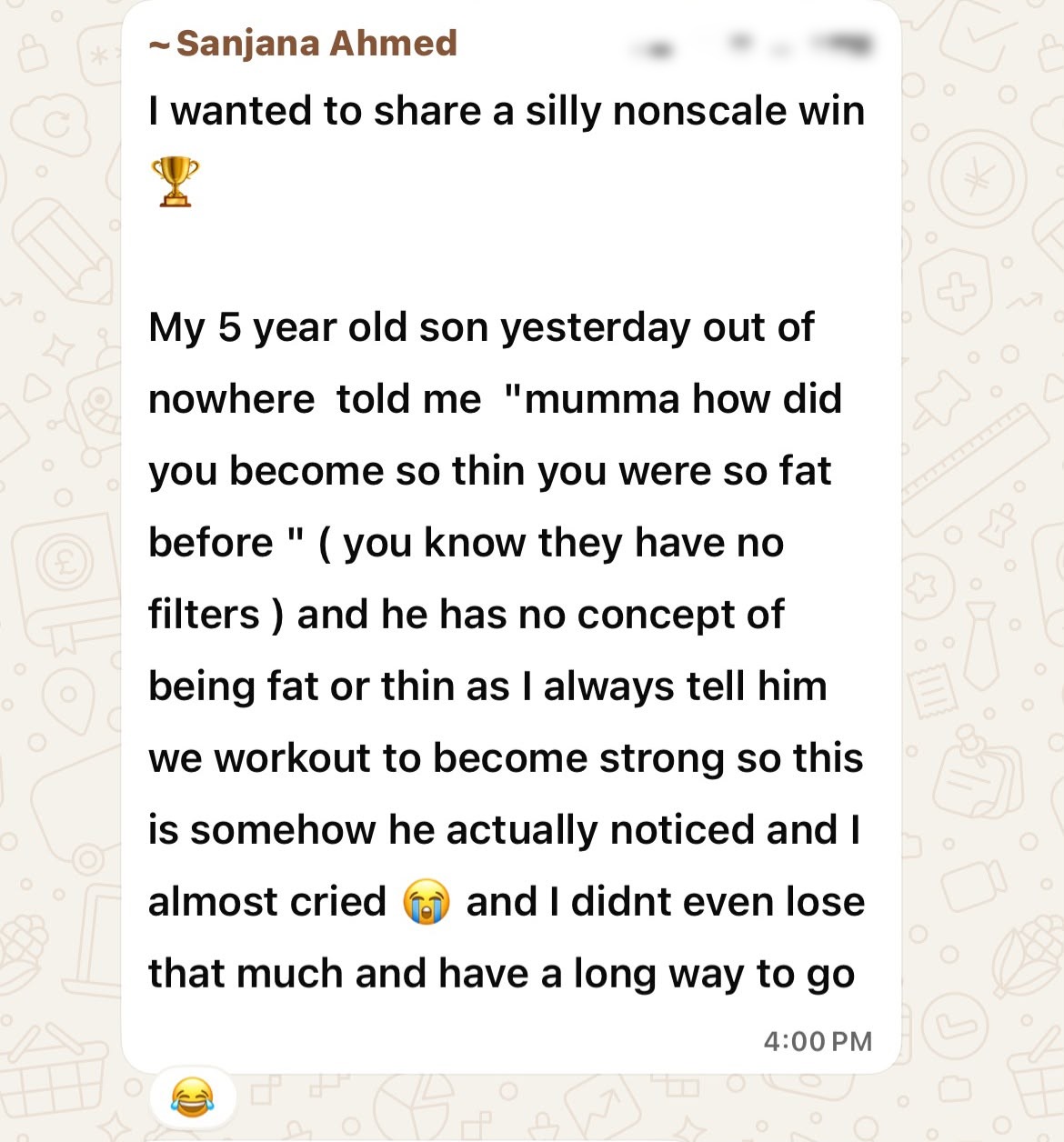 Client testimonial message