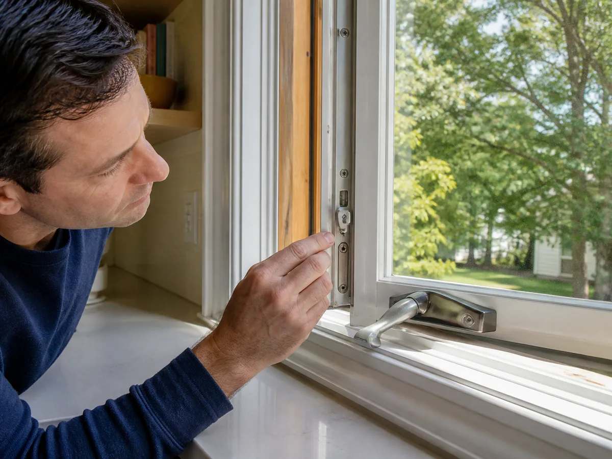 Homeowner testing a replacement window that is difficult to open smoothly