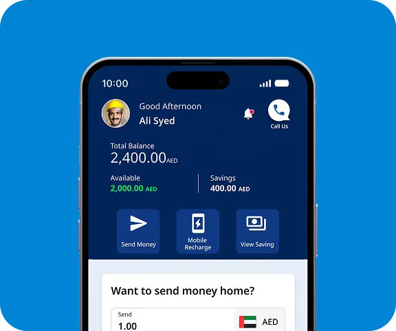 الشاشة الرئيسية لتطبيق myZoi تعرض الرصيد الإجمالي وخيارات الادخار وتحويل الأموال