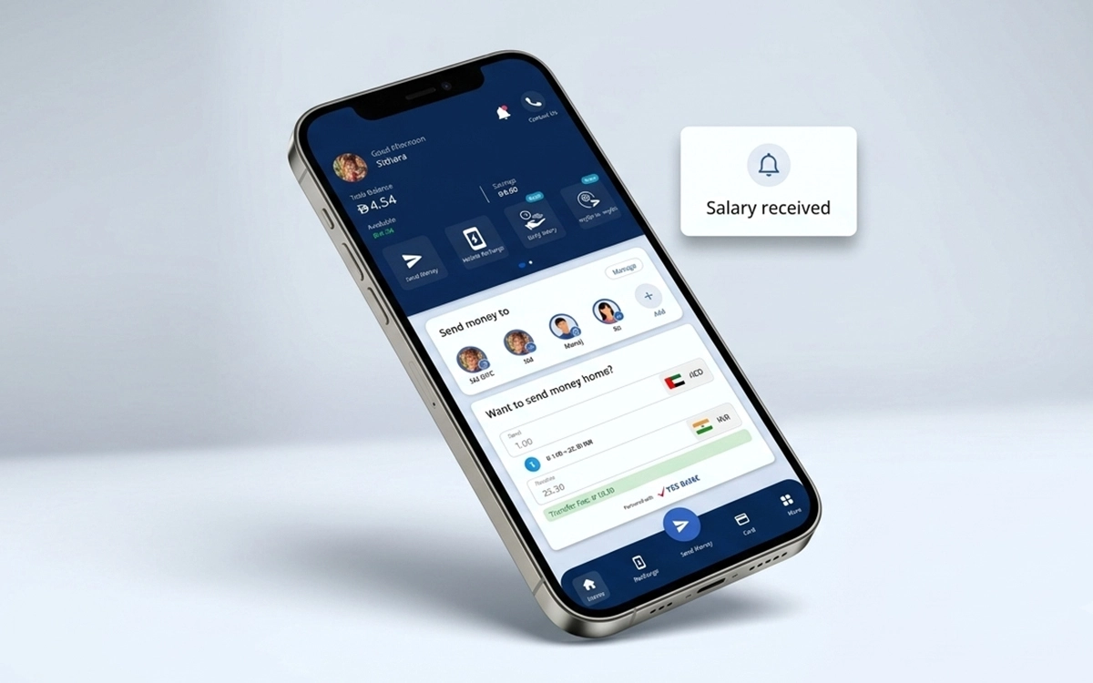 myZoi app home screen with balance and send money options, plus a Salary received notification