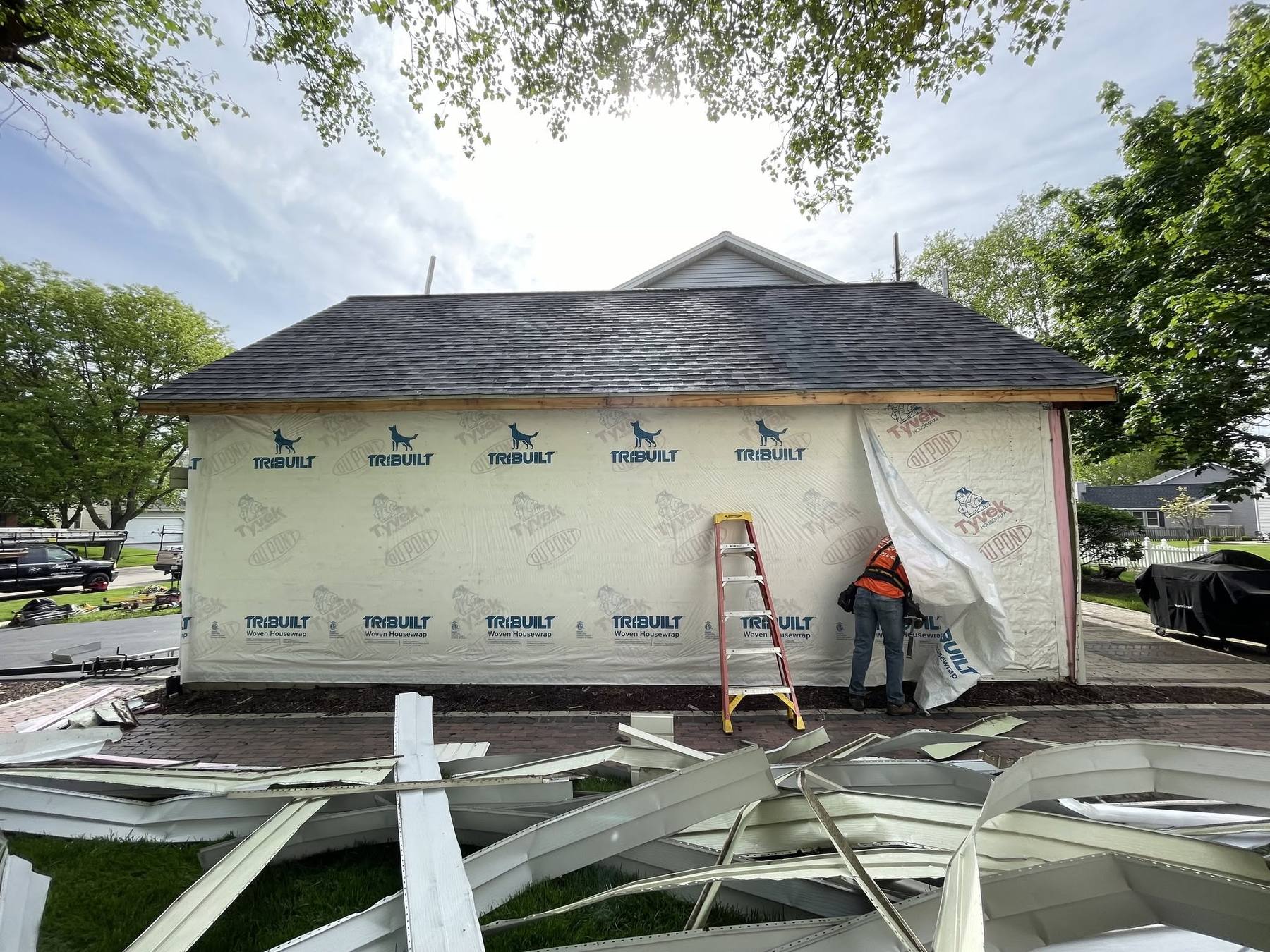 Siding tear-off and replacement in progress in South Elgin, IL