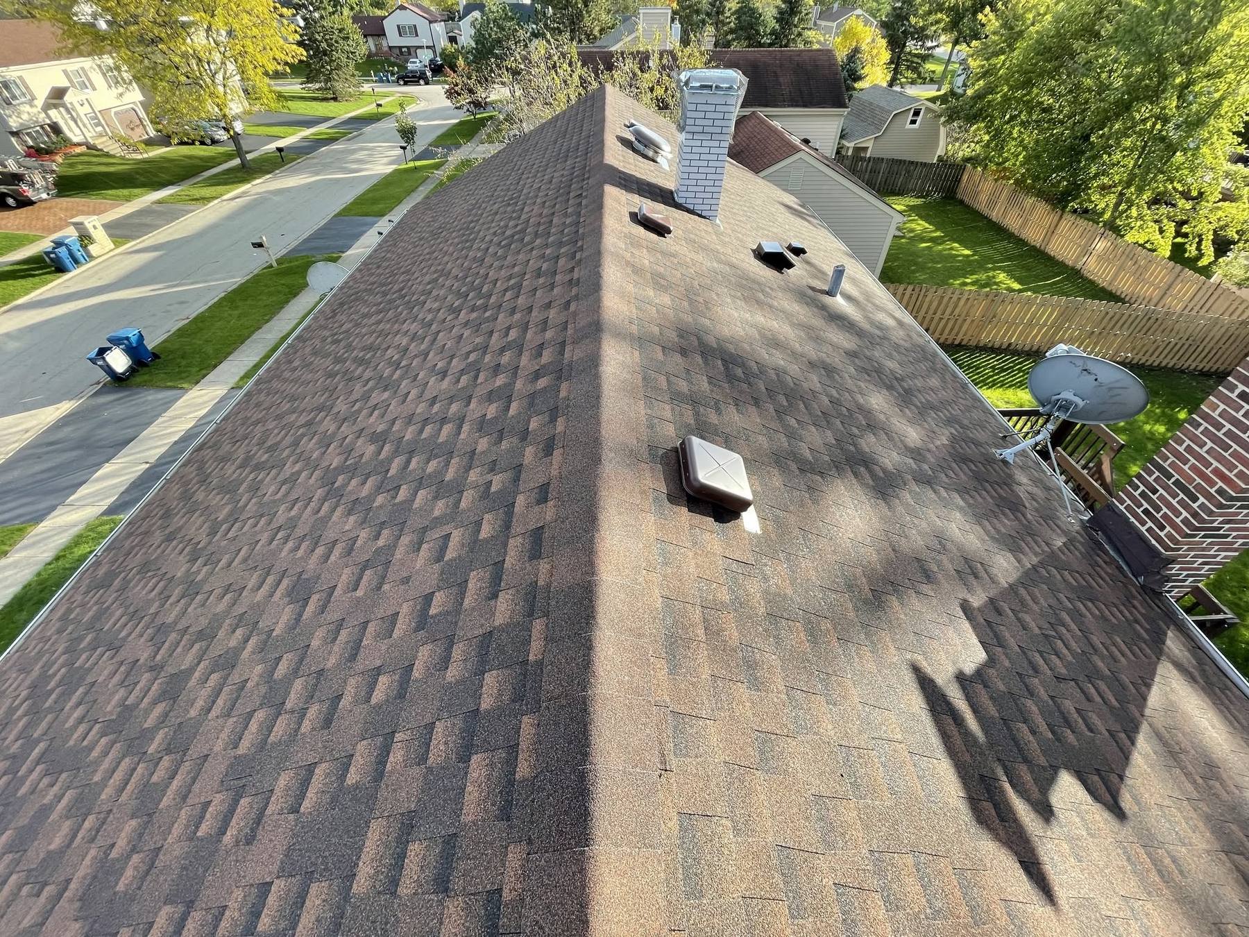 Asphalt shingle roof replacement finished on a Roselle, IL home
