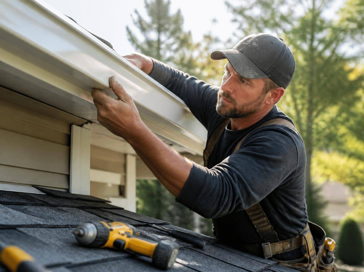 Seamless gutter replacement installed on a Roselle, IL home