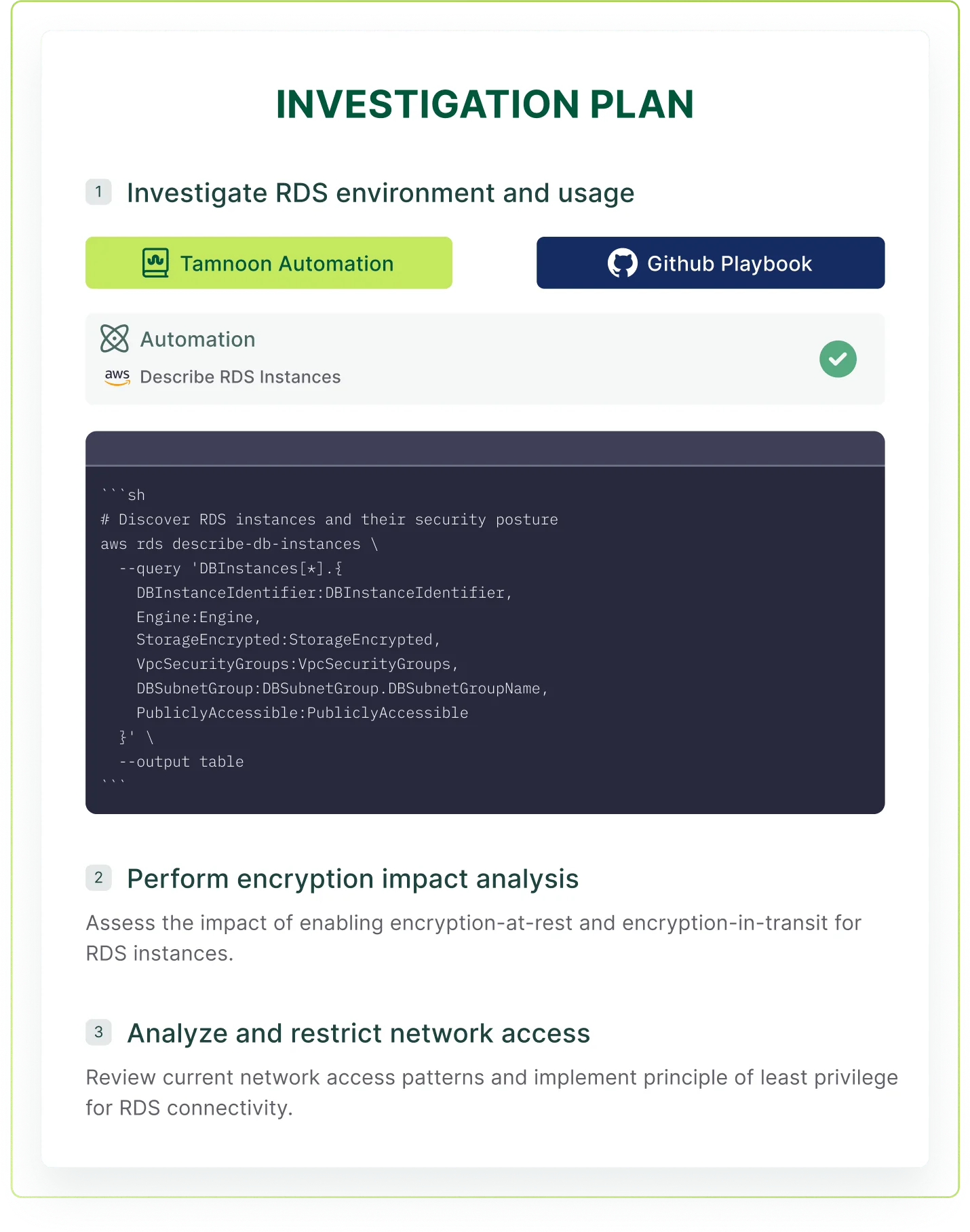 An investigation plan with its impact analysis