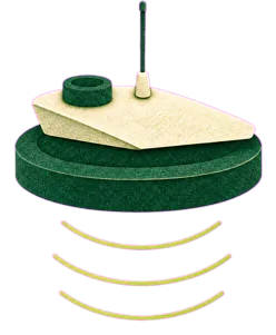 A painted scanner buoy sending out a wake.