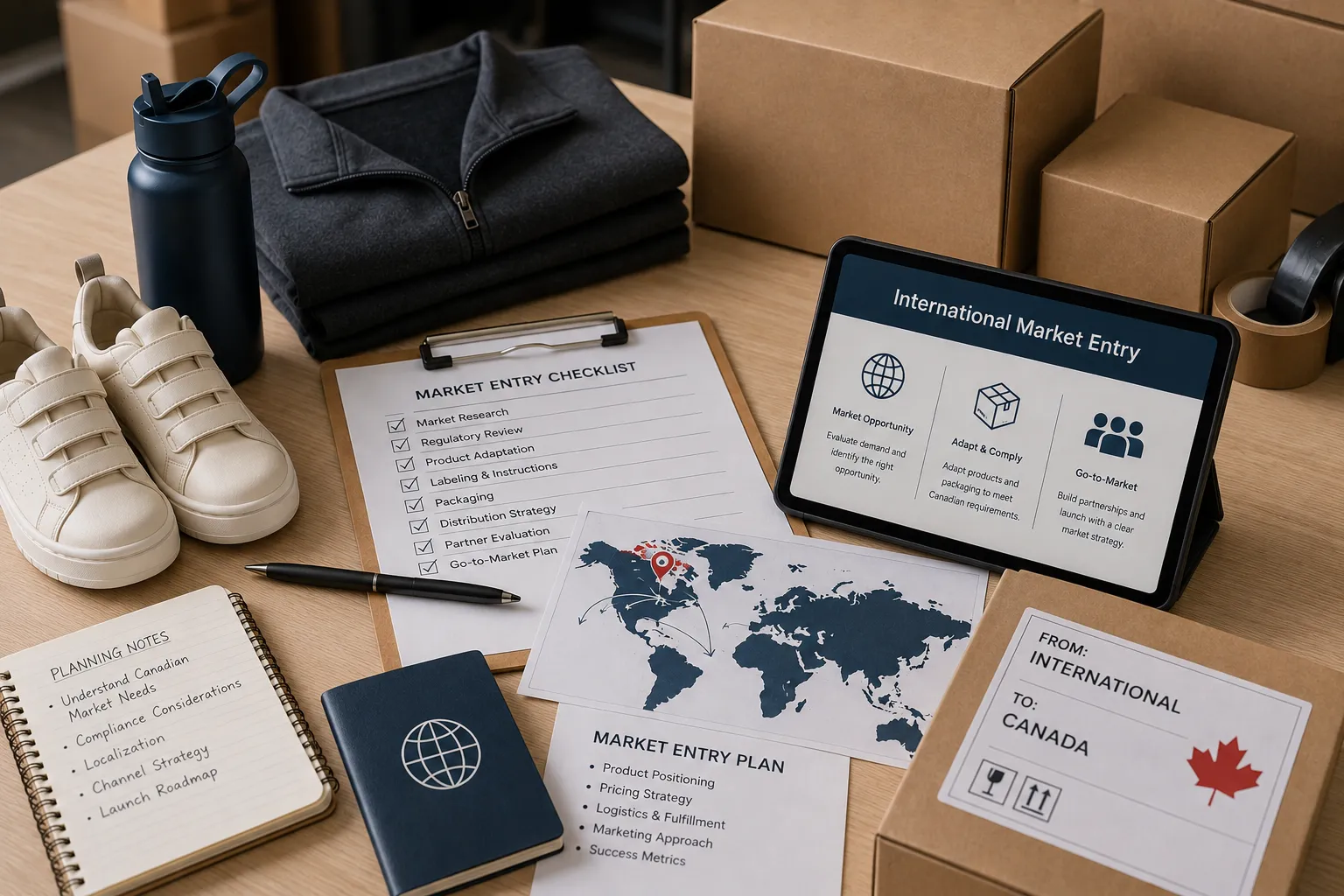 Illustrative workspace for planning international product entry into the Canadian market.