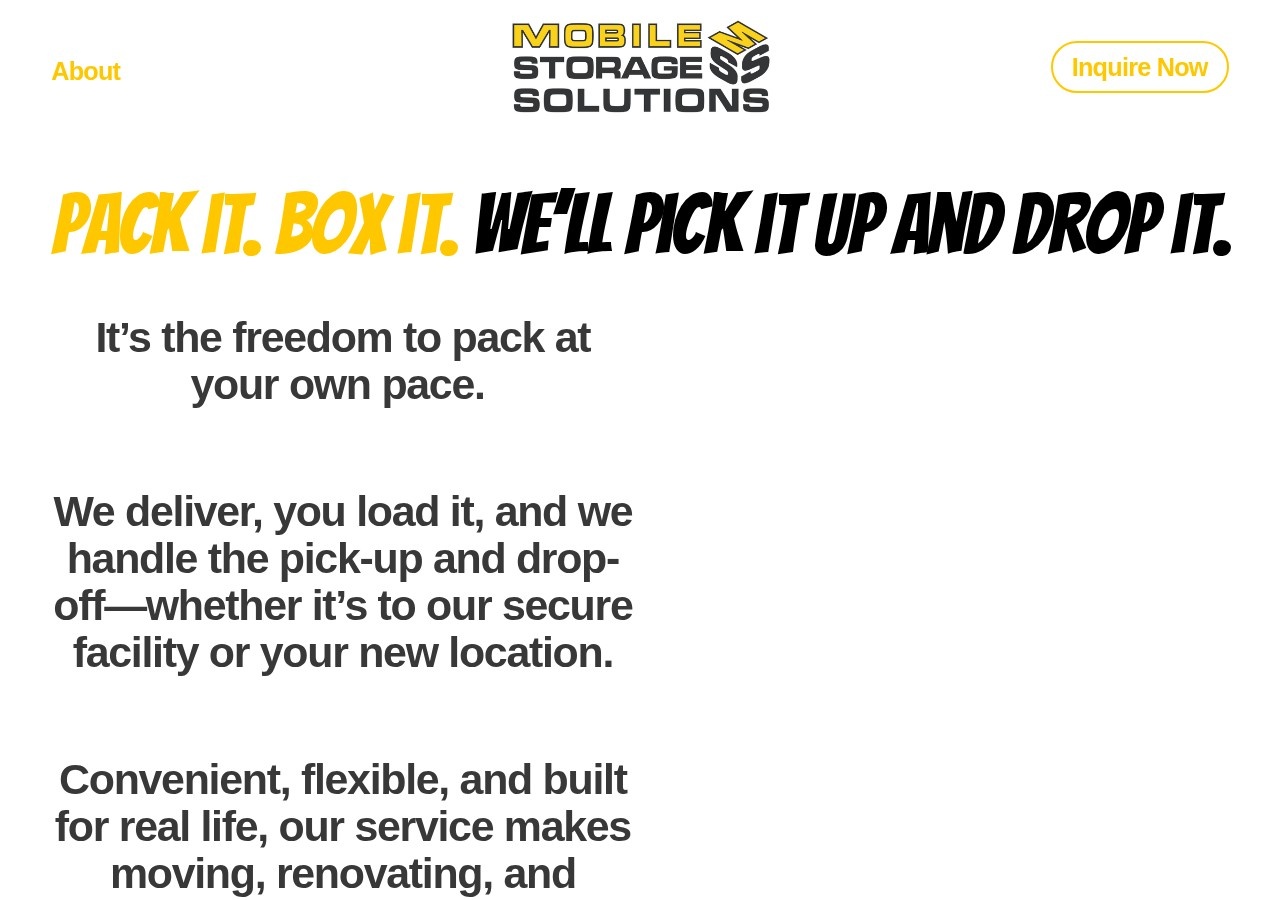 Mobile Storage Solutions website homepage, designed by Storyteller Studios