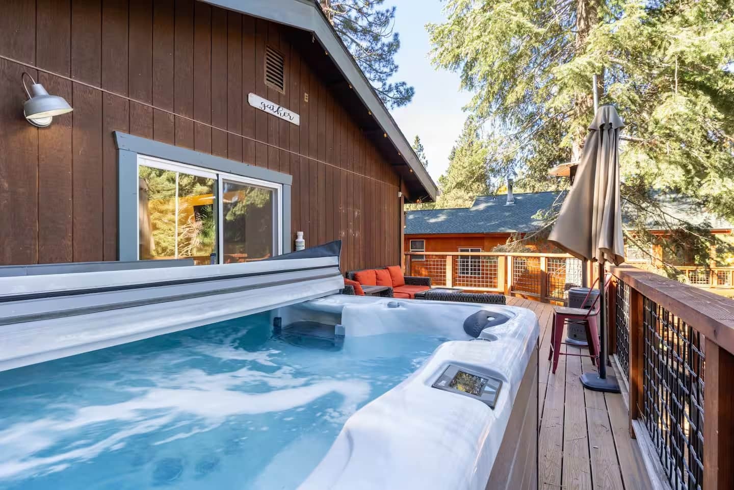 Private hot tub on the deck at Truckee Mountain Stay