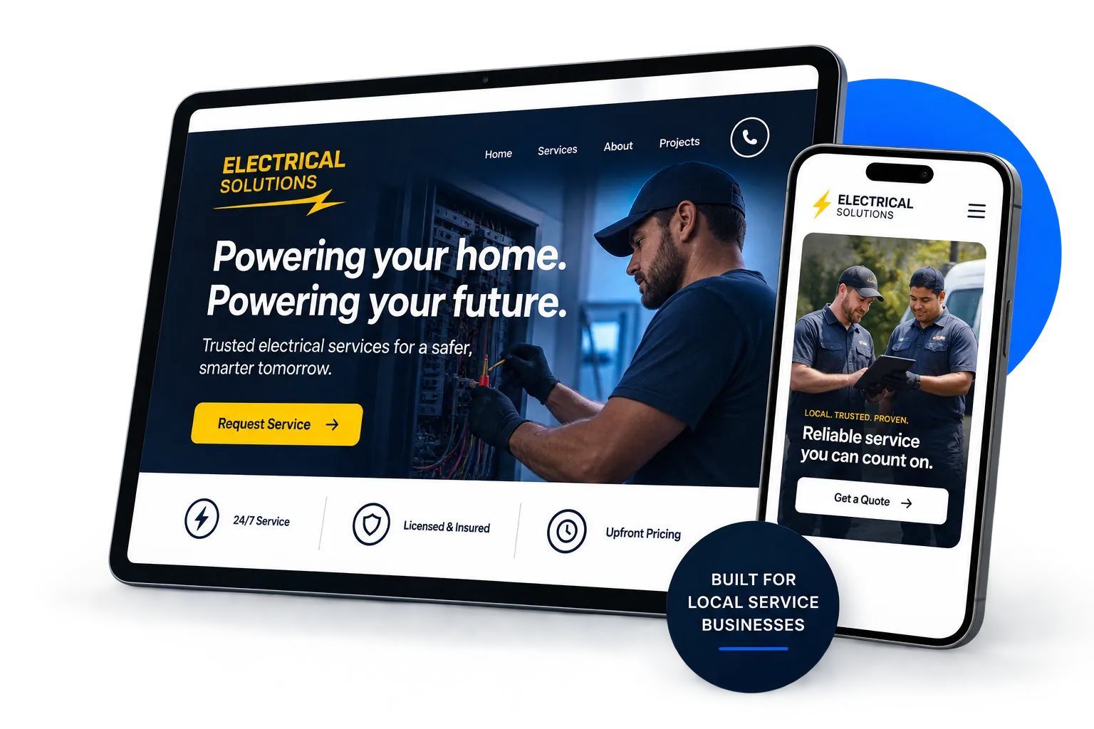 Responsive small business website displayed on desktop and mobile devices.