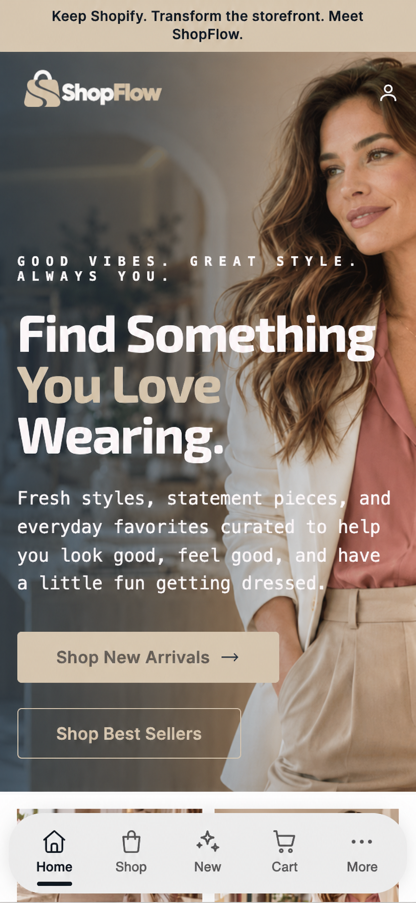 ShopFlow mobile storefront with native app-like navigation