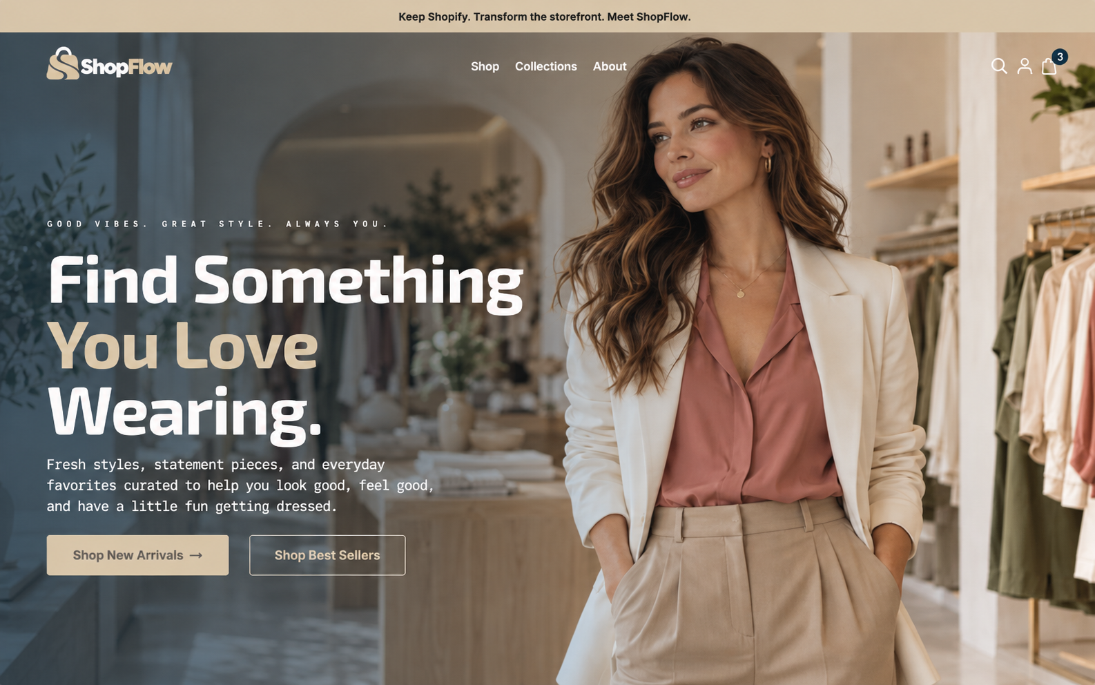 ShopFlow custom Shopify storefront shown on desktop