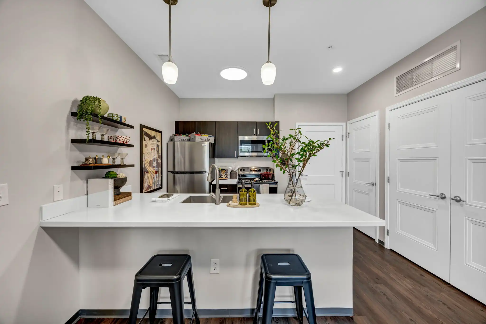 Kitchen in a model apartment at Stadium Row