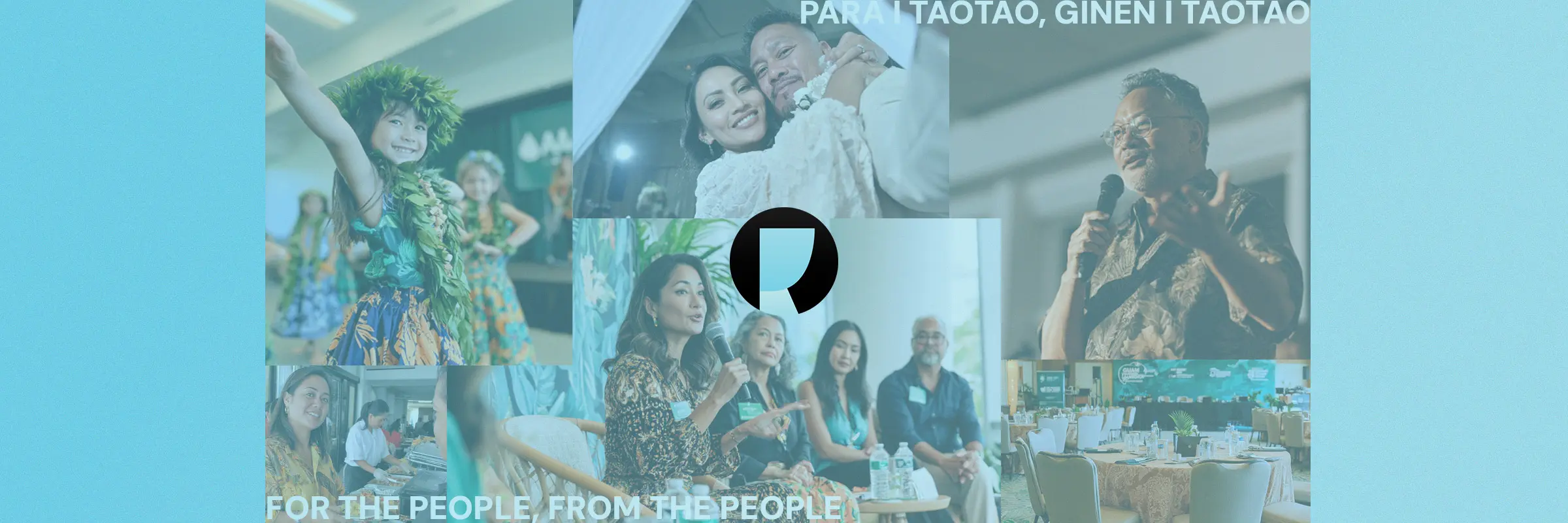 Community gatherings at Latte Commons in Tamuning, Guam - dancing, a wedding, a speaker at a microphone and a seated audience.