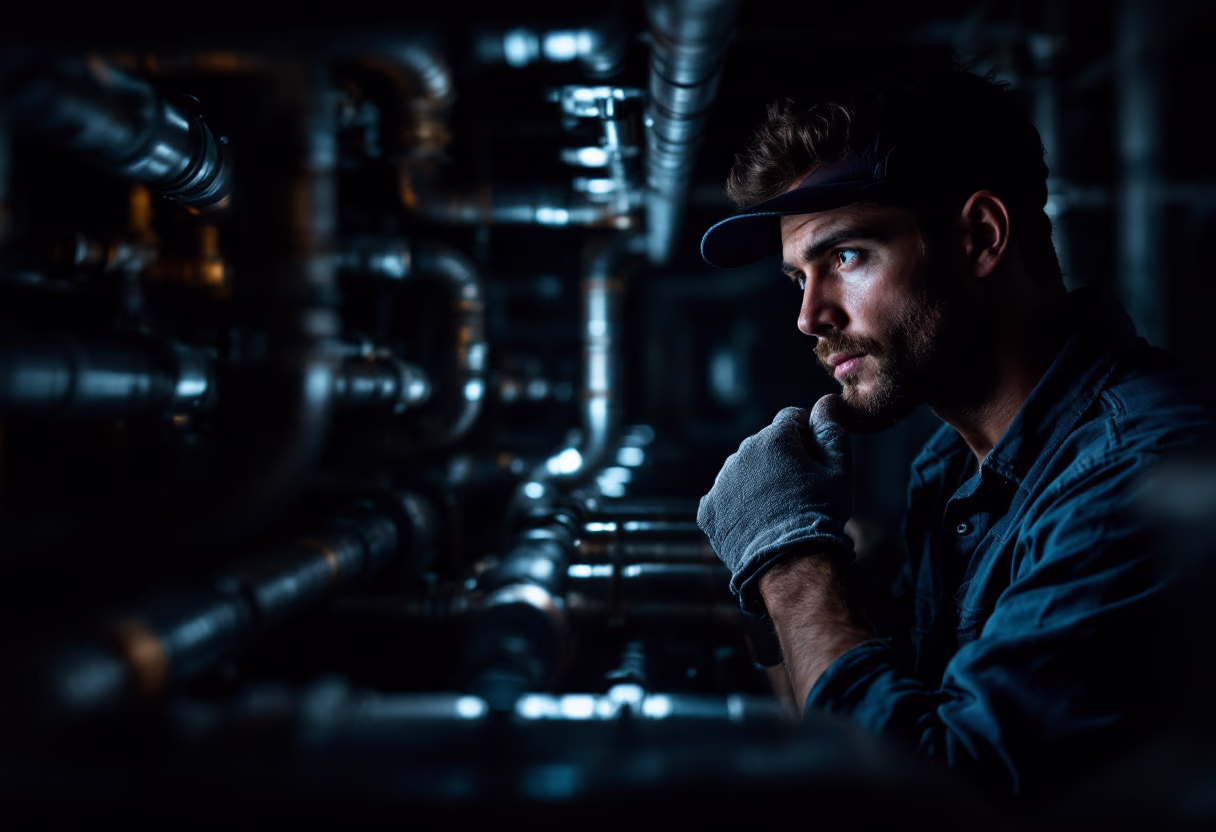 image of plumber inspecting plumbing system