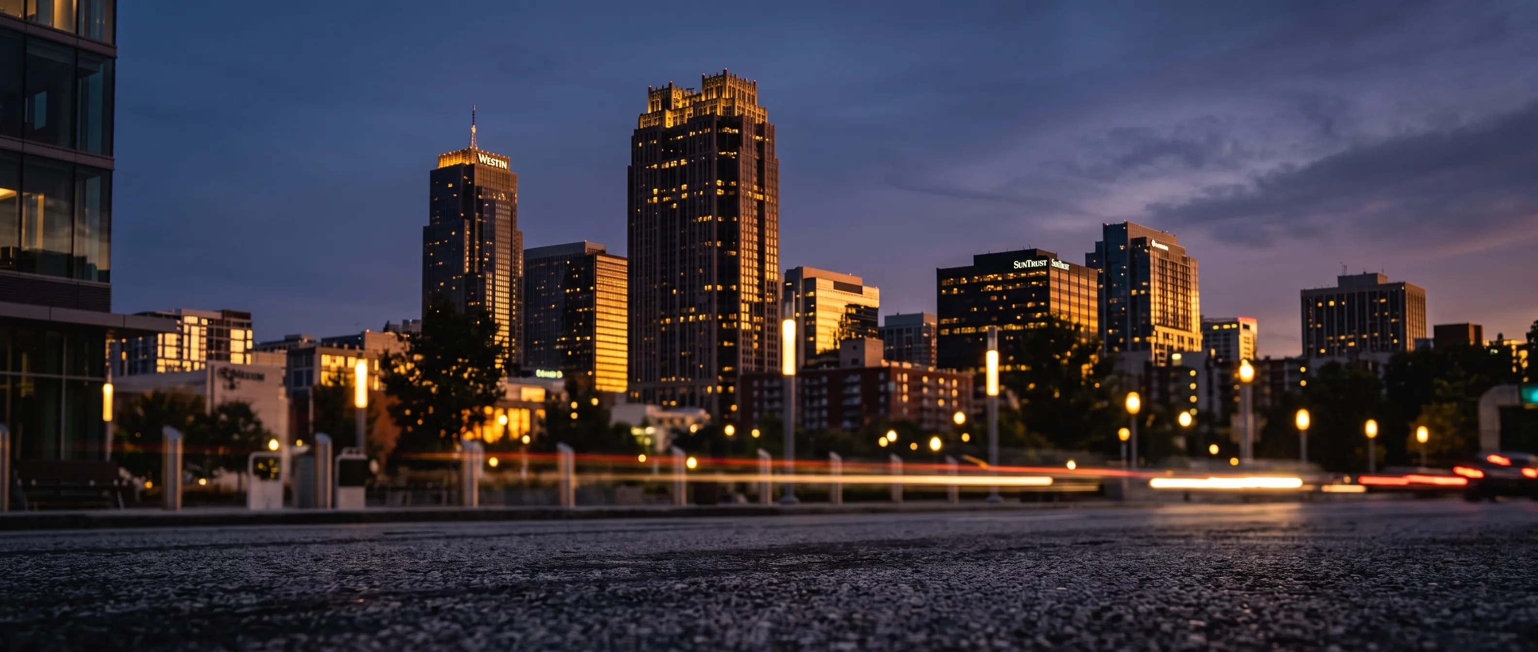 AI-generated illustrative photo of the Atlanta downtown skyline at dusk