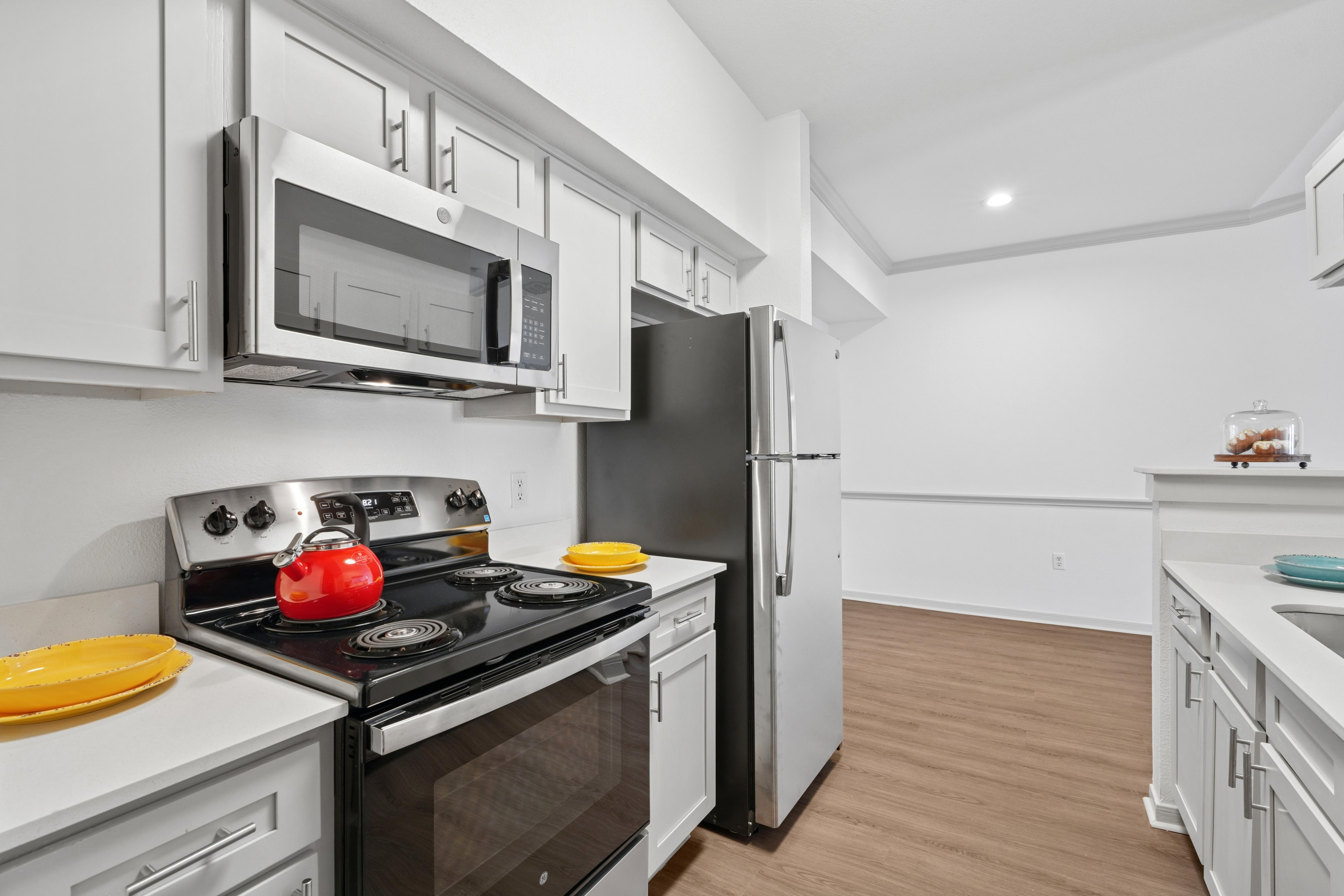 Open living room, dining room and kitchen area