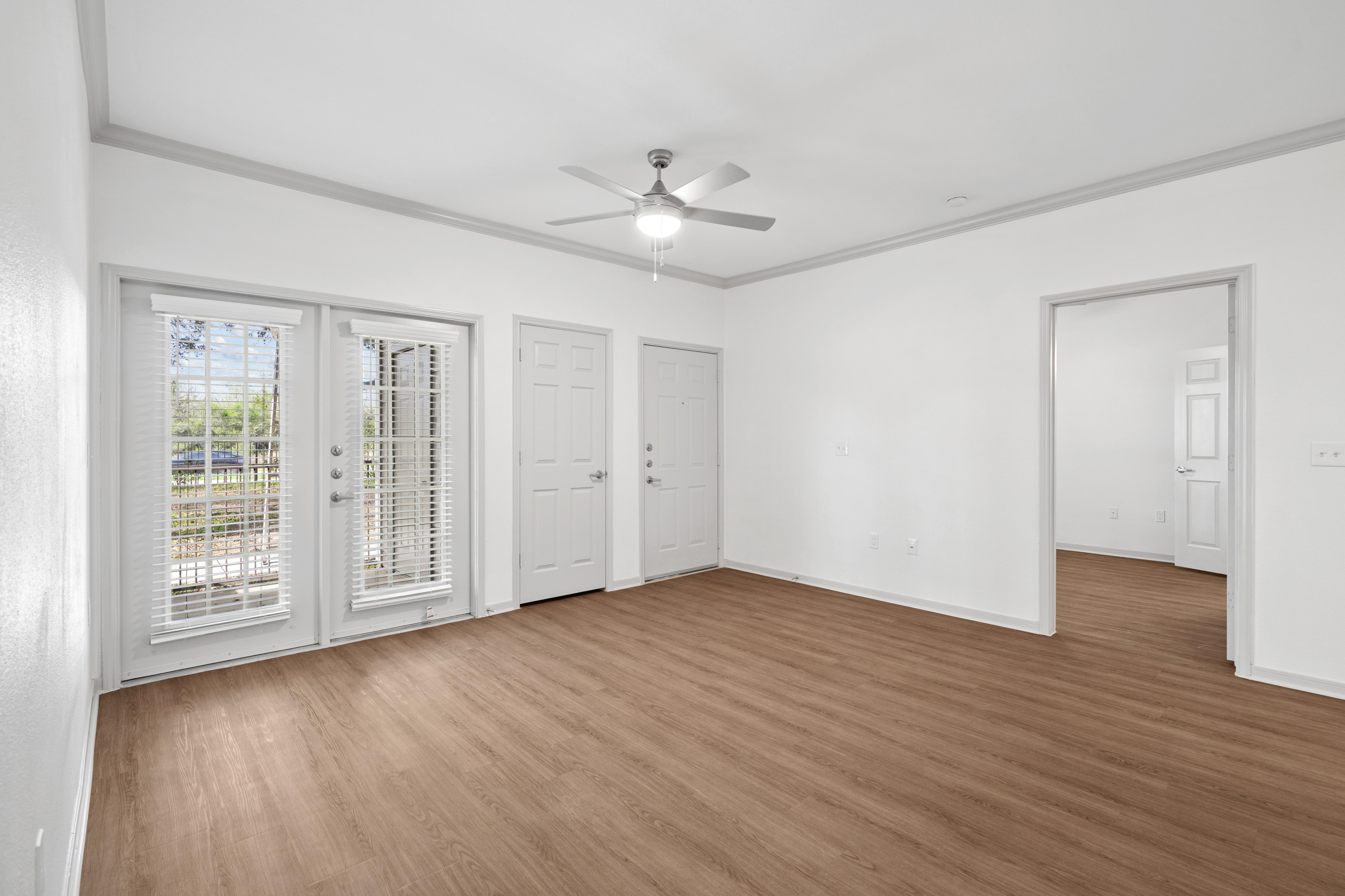 Open living room, dining room and kitchen area