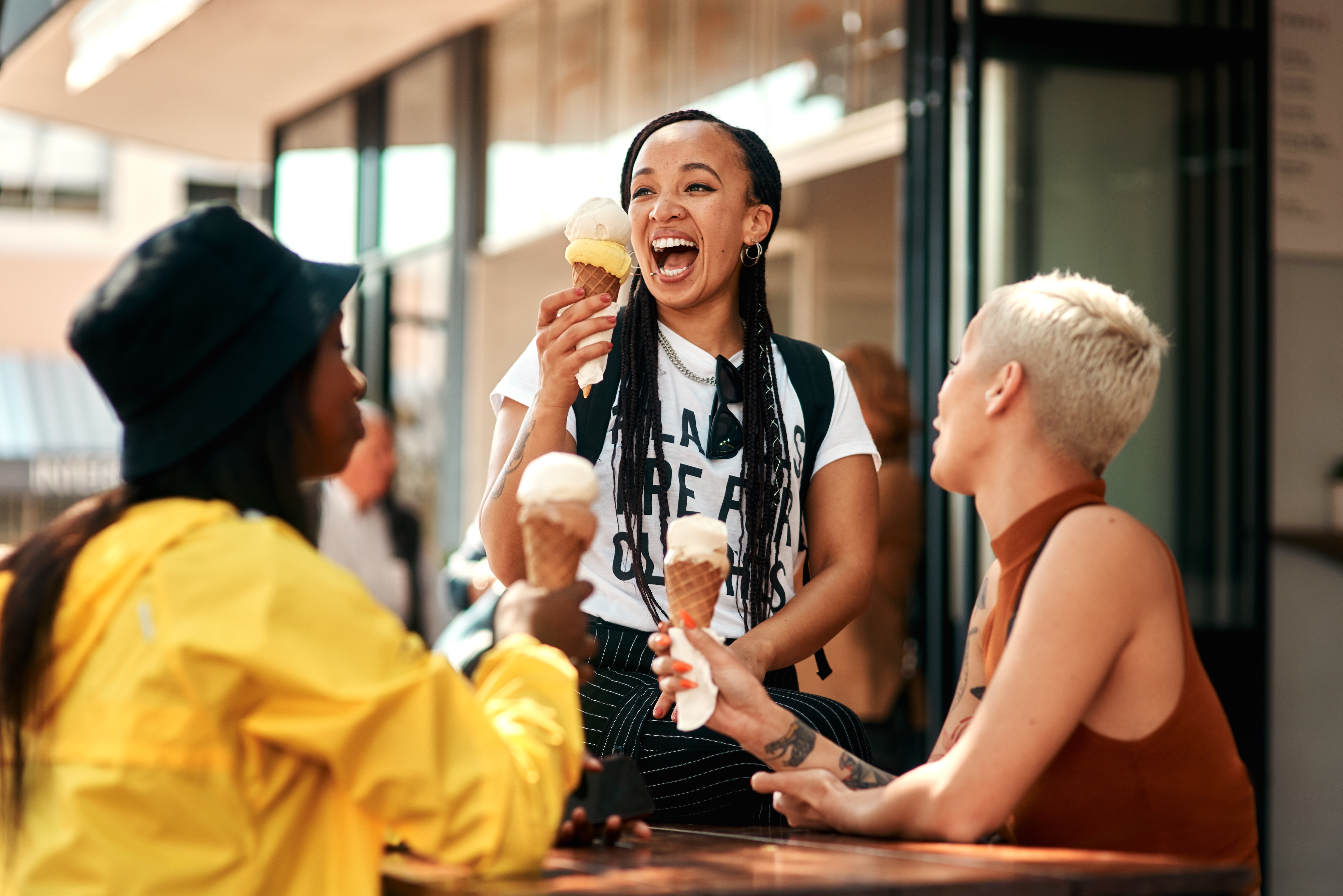 Group of friends outside stock images