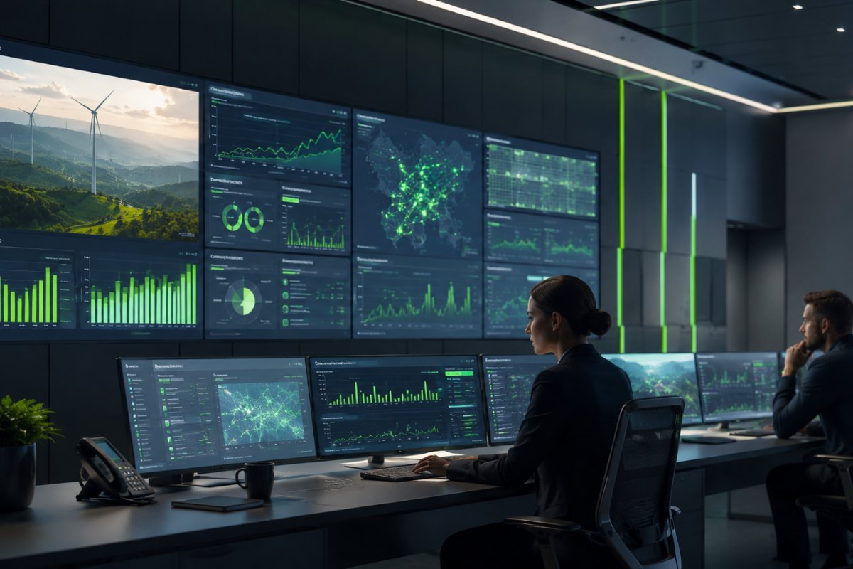A control room reading live generation and grid data