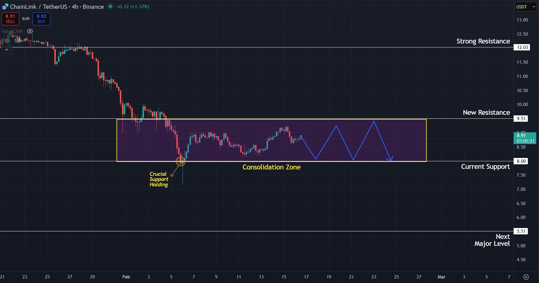 Consolidation expected from LINK in the immediate short term