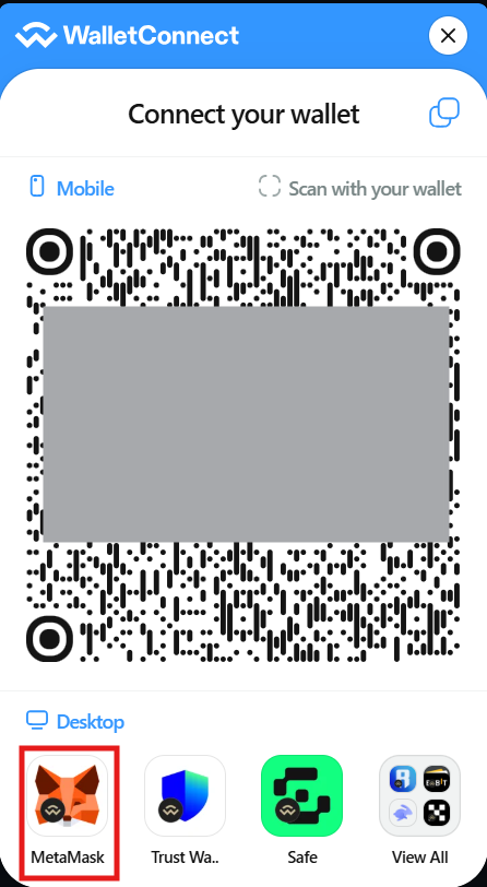 Select the external wallet type