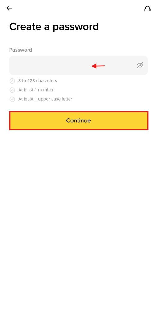 Binance App Create a password