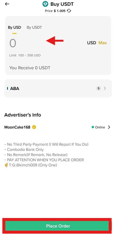 Binance P2P place order