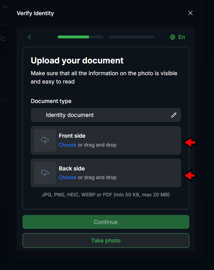 LeveX KYC: Upload ID scans