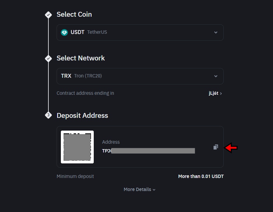 Copy the wallet address