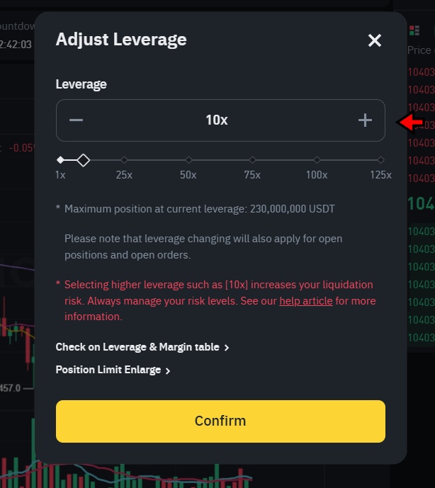 Adjust leverage for your trade