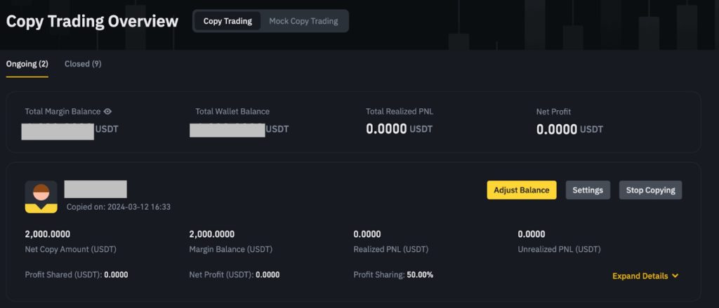 Monitor copy trades