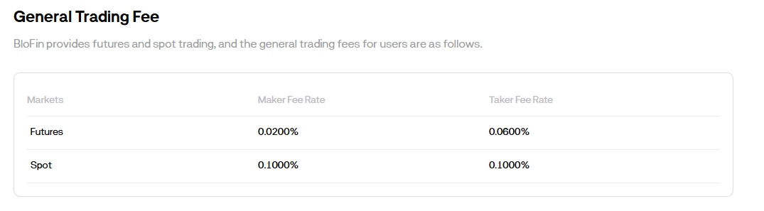 BloFin general Trading Fees