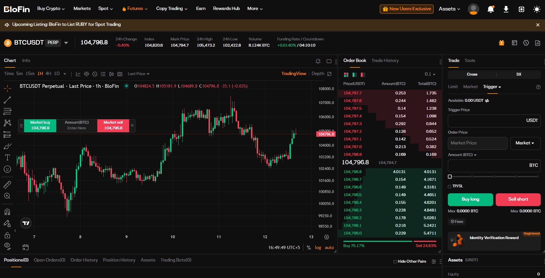 BloFin Futures trading interface