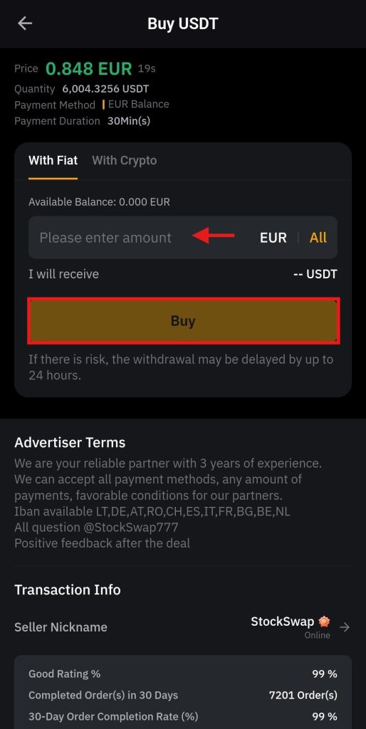 Bybit App P2P trading Tutorial: order page