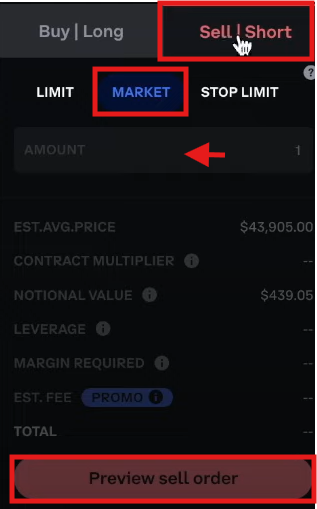 Coinbase futures trading tutorial: order panel