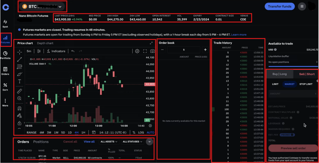 Coinbase futures trading tutorial: interface