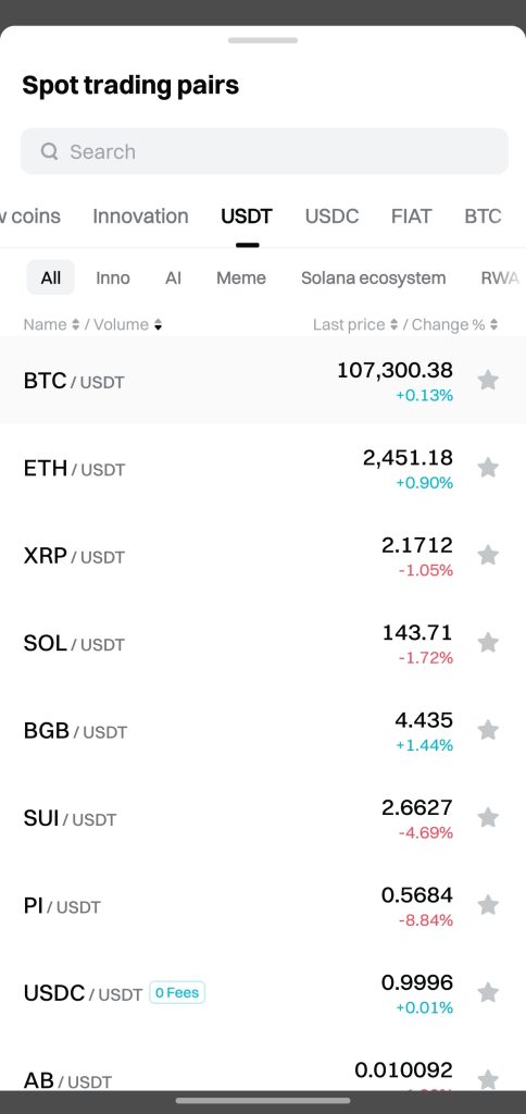 Bitget App Spot Trading Tutorial: Select a trading pair