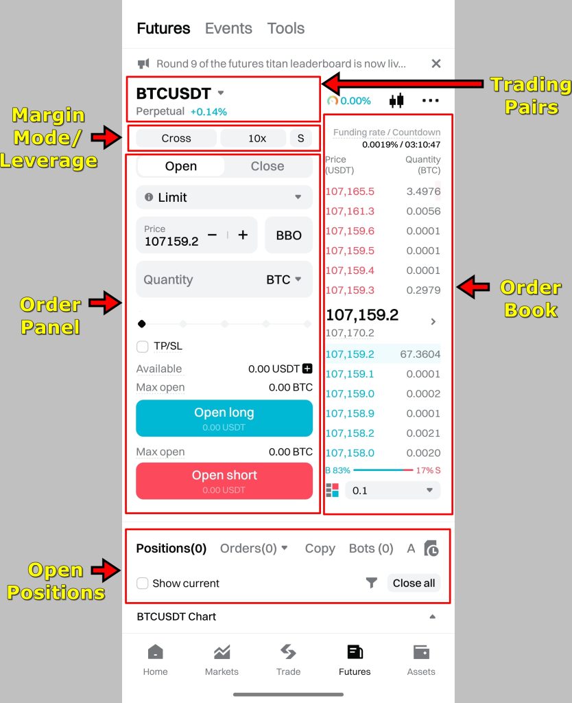Bitget App Futures Trading Tutorial: interface