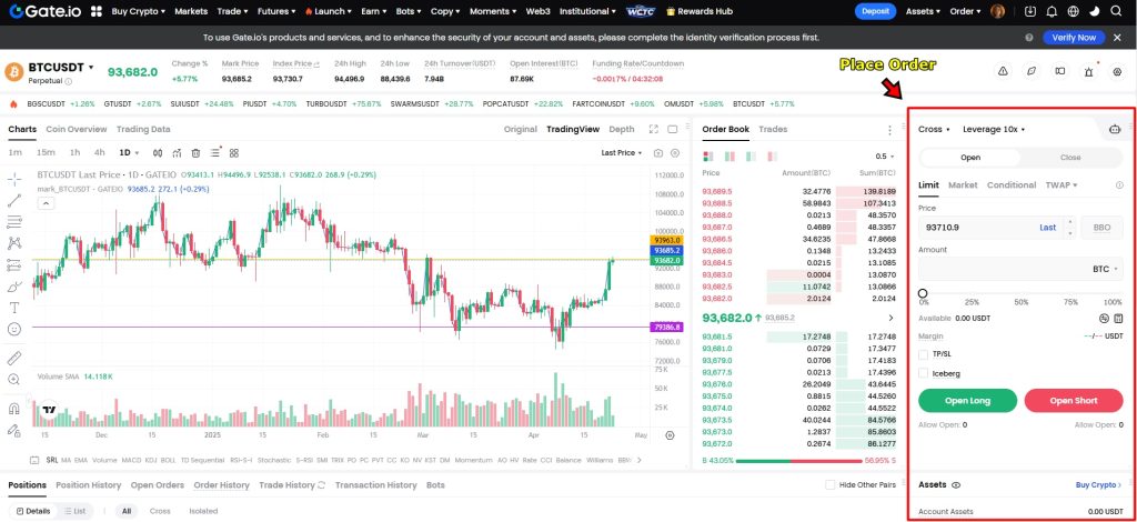 Gate.io Perpetual future contracts interface