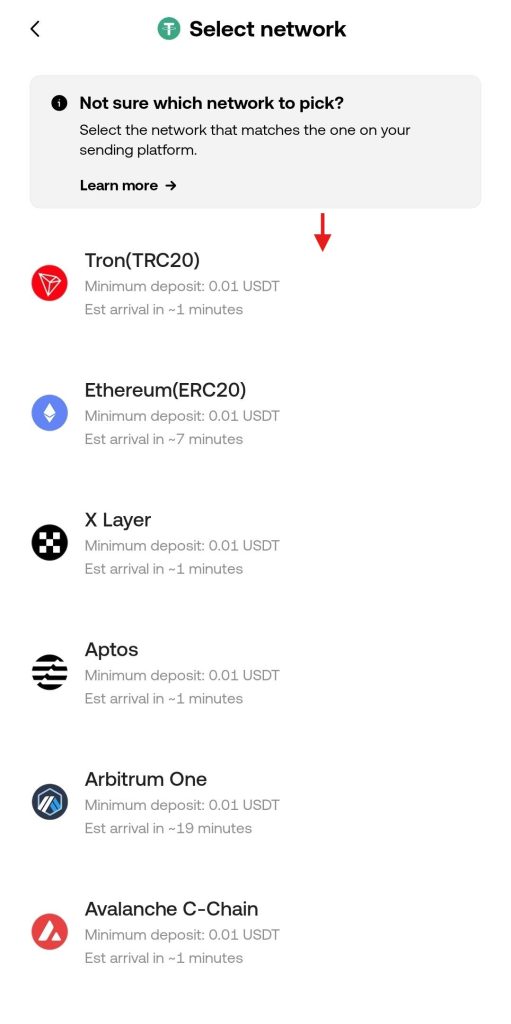 OKX App Deposit Tutorial: Deposit network