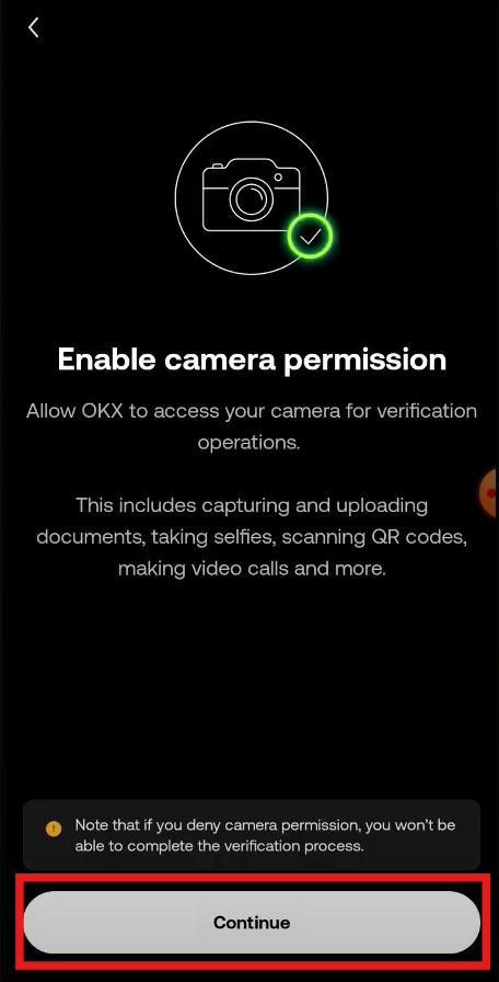 OKX App KYC Tutorial: KYC camera access